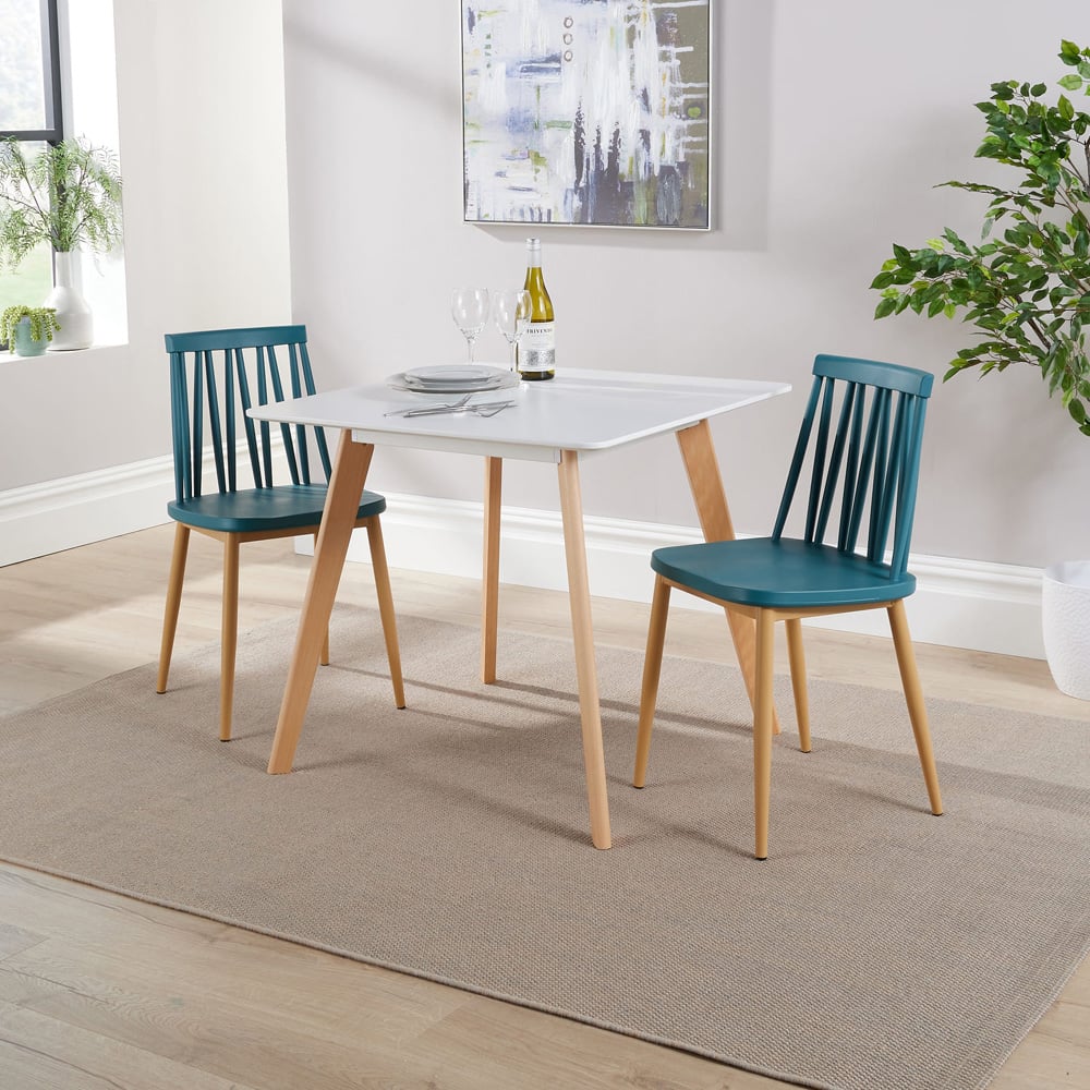 Home Source 2 Seater Geometric Pattern Square Dining Set Teal and White Image 6