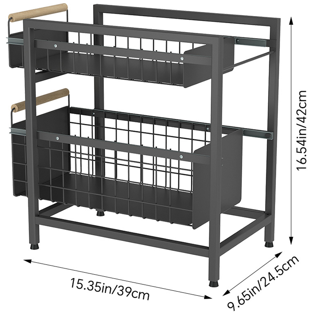 Living and Home 2 Shelf Black Pull-Out Cabinet Organiser 24.5cm Image 8