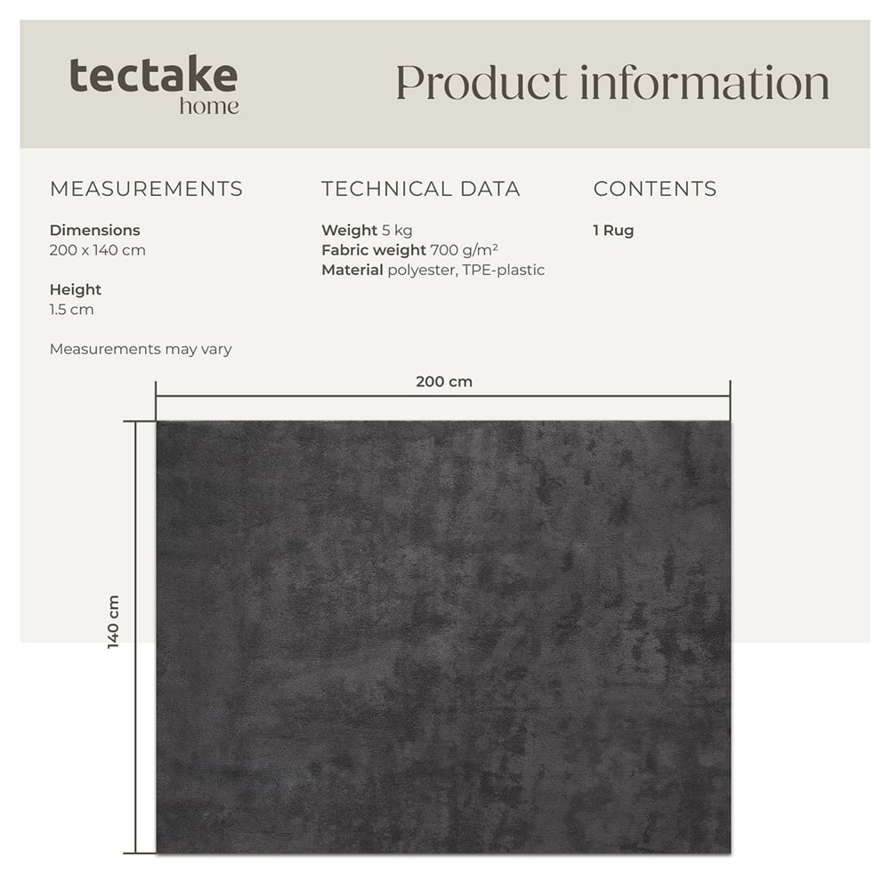 tectake Zonelle Anthracite Short Pile Ultra Soft Rug 200 x 140cm Image 8