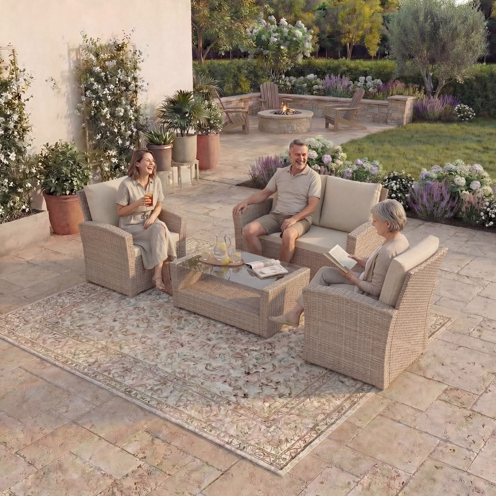 GARDEN VIDA Mylor 4 Seater Natural PE Rattan Garden Lounge Set Image 3