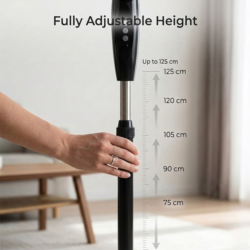 Alivio Black 3 Blade Quiet Adjustable Oscillating Pedestal Floor Fan 45W Image 5