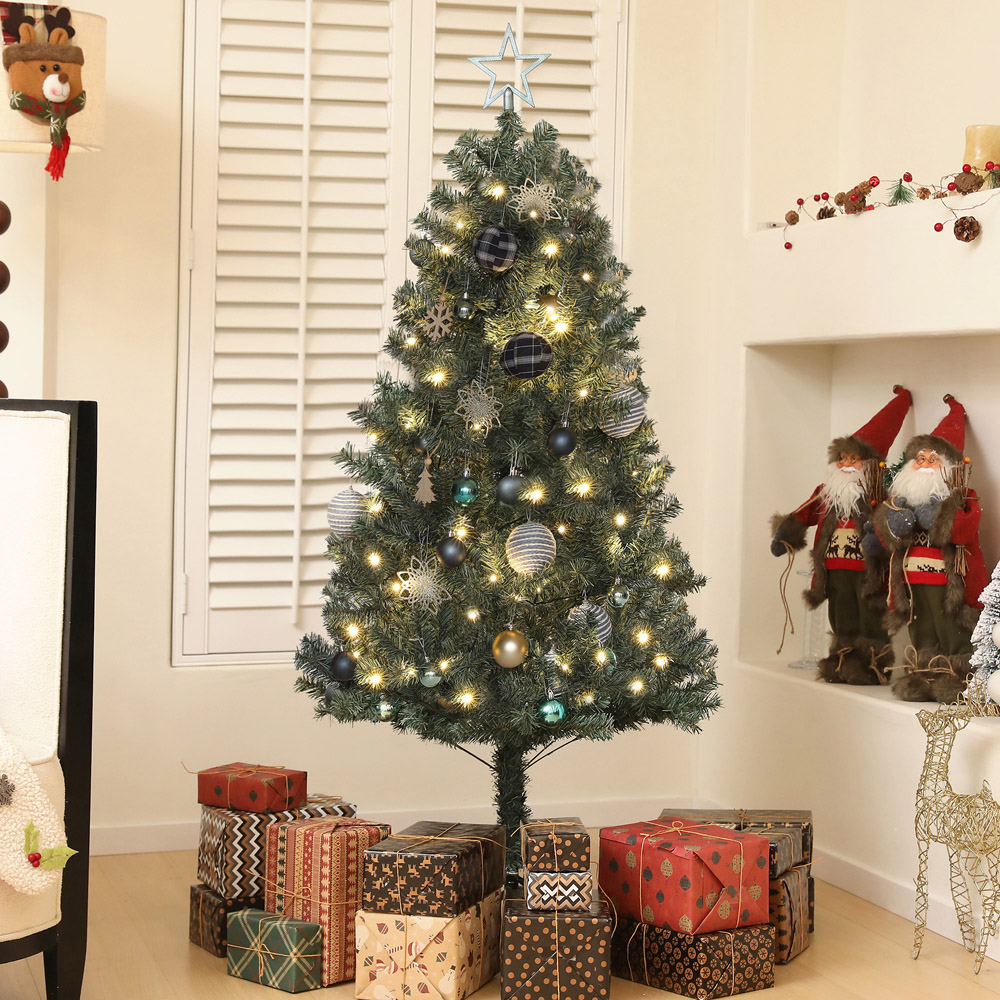 Everglow Warm White LED Pre-Lit Artificial Christmas Tree with Blue Decorations 5ft Image 2