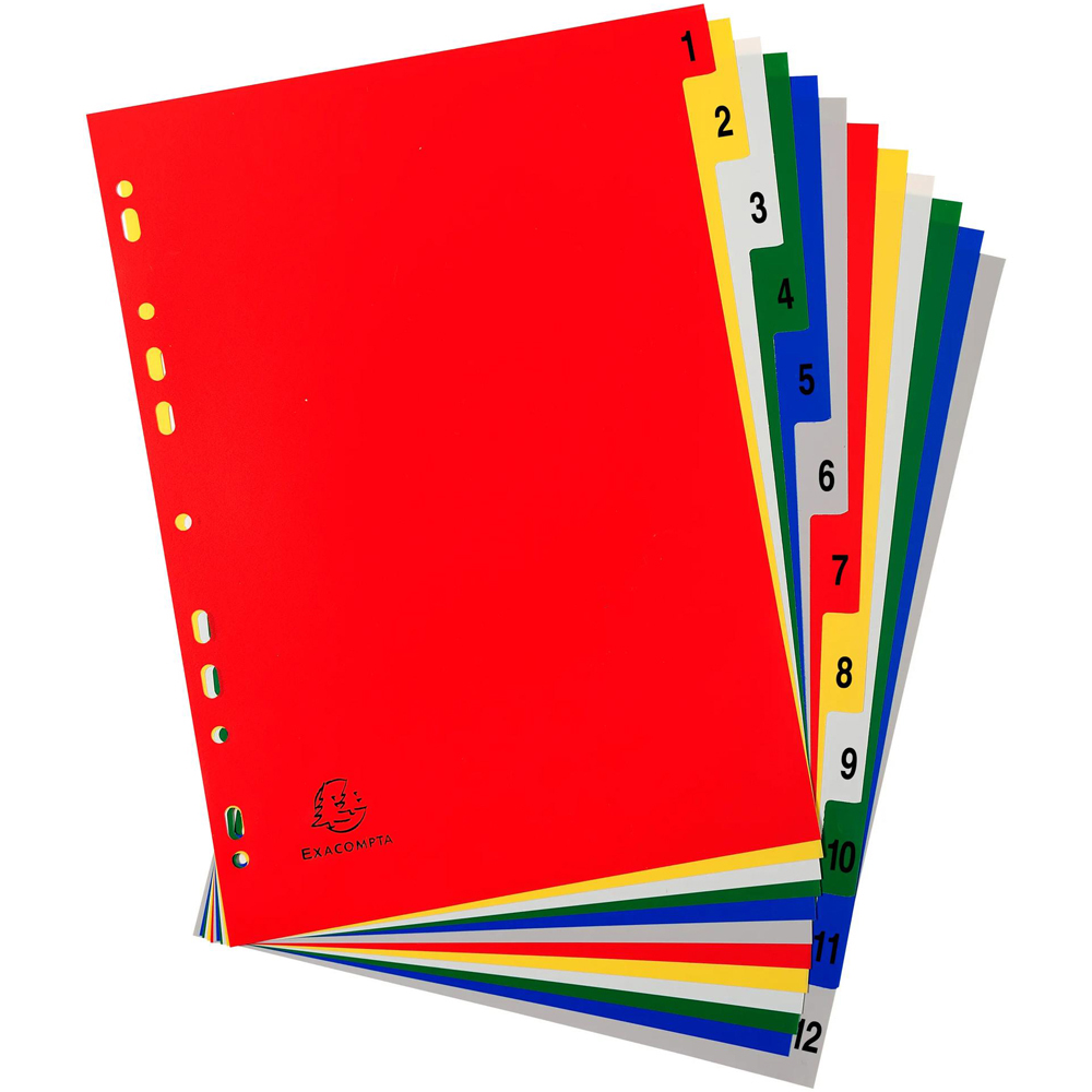 Exacompta A4 Bright Assorted Colour Polypropylene 1-12 Divider 20 Pack Image 4