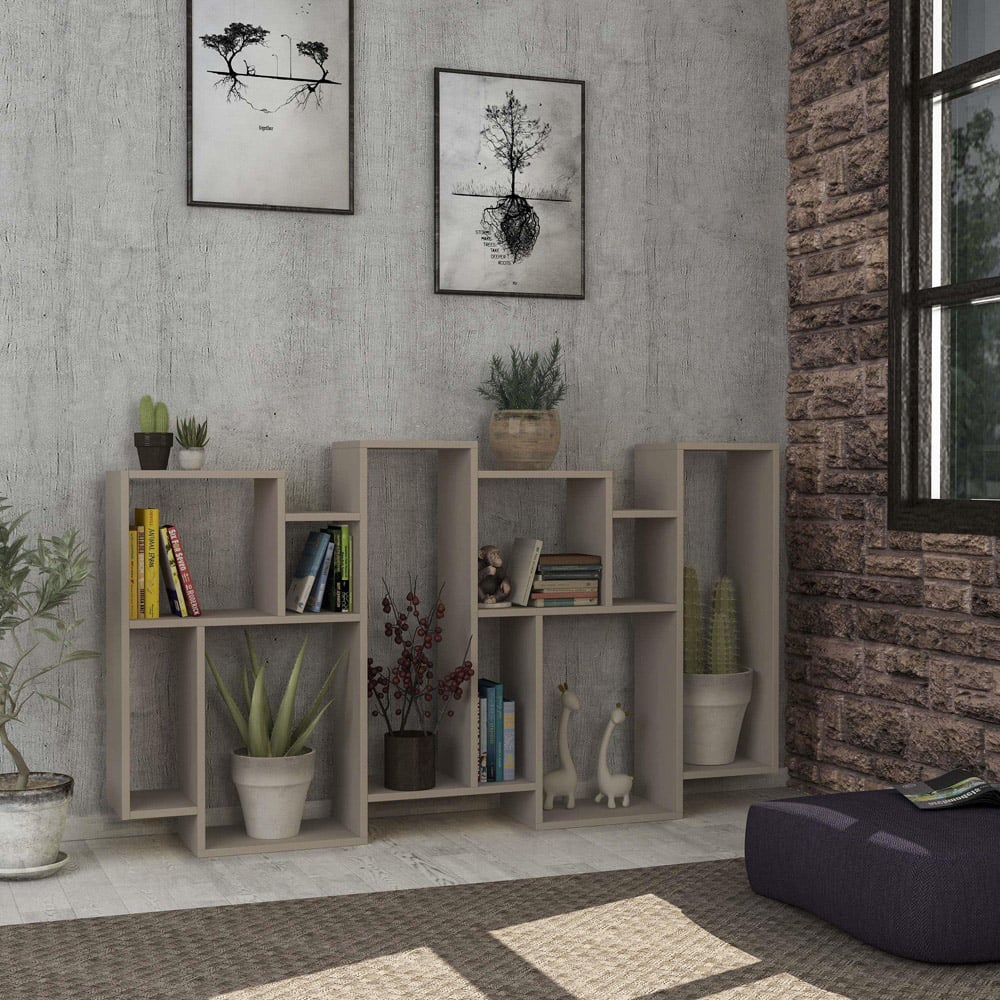 Decortie Karmato 10 Shelf Mocha Grey Modern Bookcase Image 5