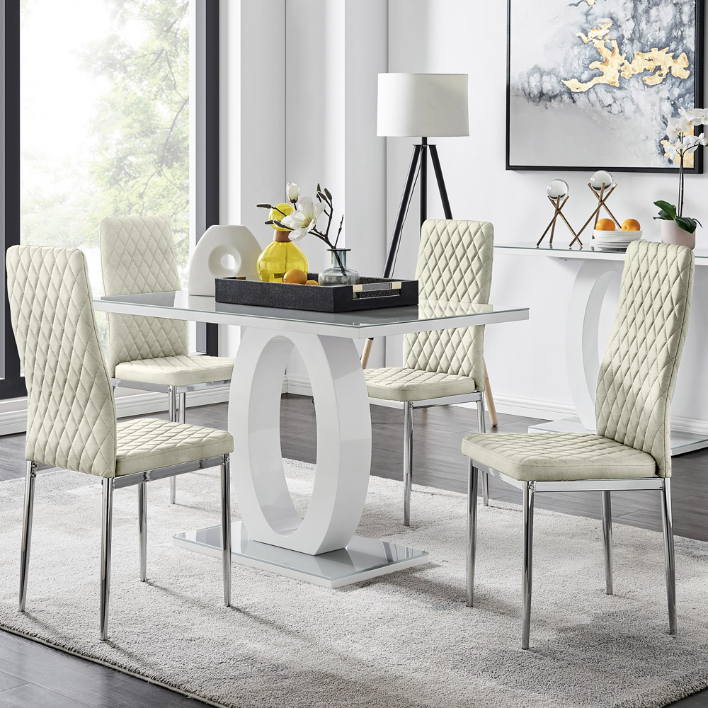 Furniturebox Lucia Valera 4 Seater Dining Set Grey Gloss Cream and Chrome Image 1