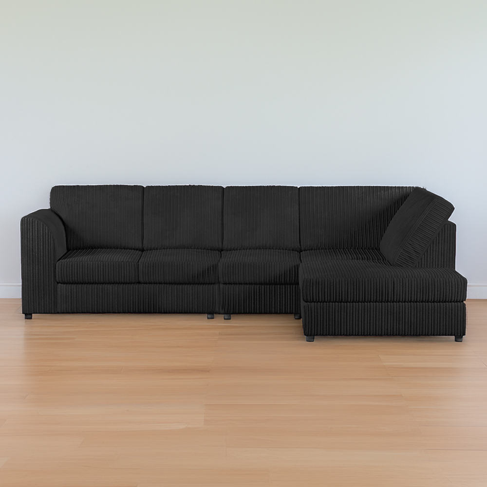 Luxor 5 Seater Black Jumbo Cord Full Back Right Hand L Shape Corner Sofa Image 1
