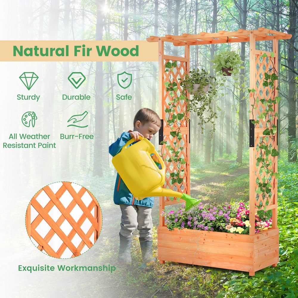 Costway Orange Raised Bed Planter Box with Trellis Image 6