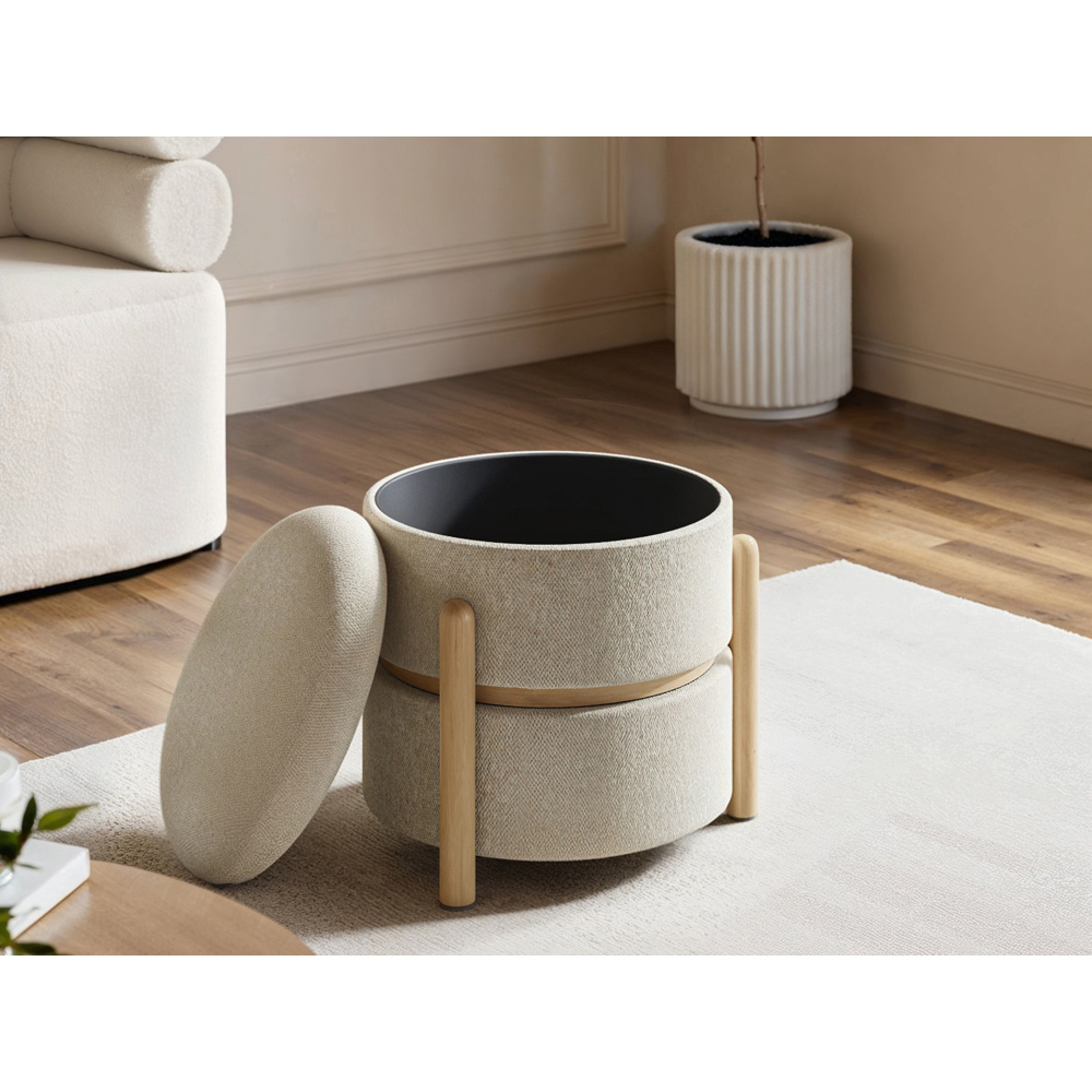 SOLACE+CO Ada Beige Fabric Storage Pouffe Image 6