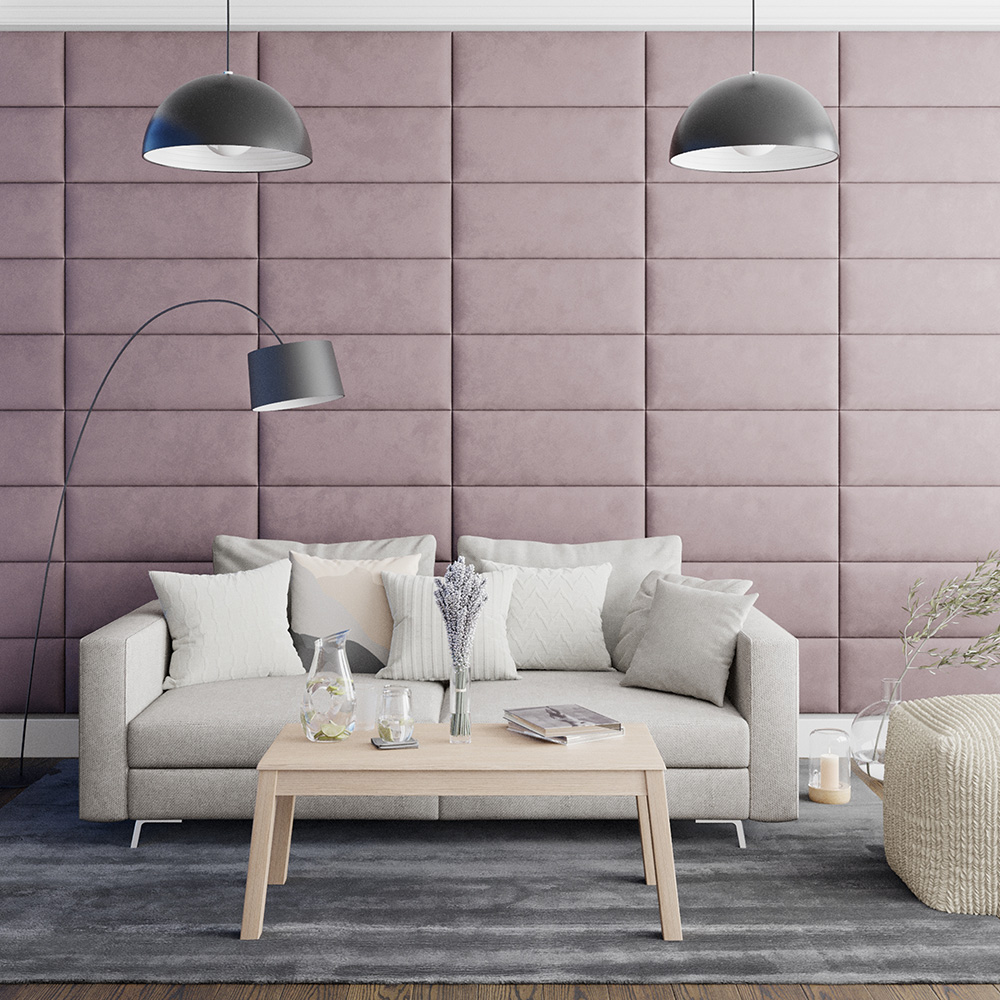 Aspire EasyMount Blush Plush Velvet Upholstered Wall Mounted Headboard Panels 4 Pack Image 3