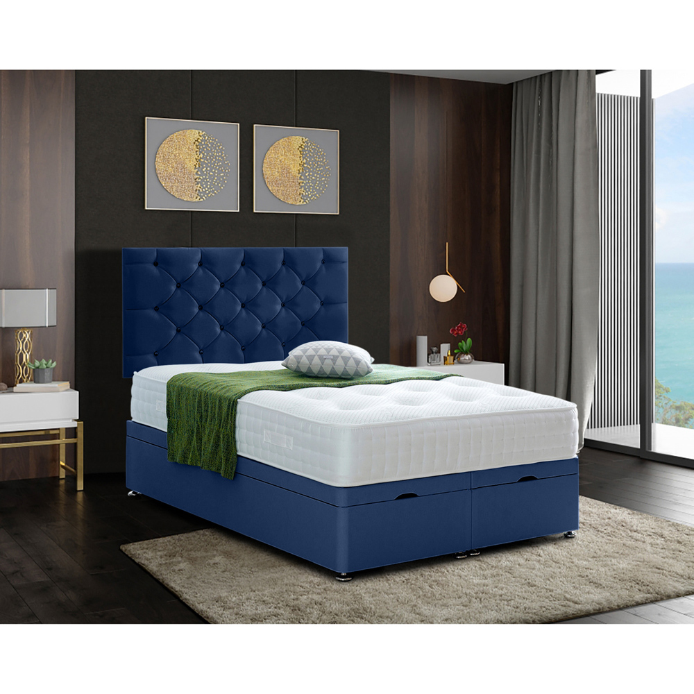 Eleganza Home Resthaven Small Double Sapphire Plush Velvet Divan Ottoman Bed with Headboard Image 2