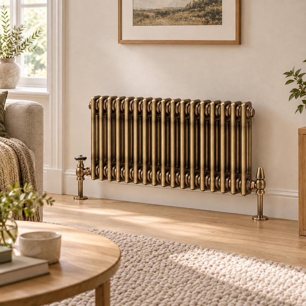 Go Bathrooms Clarence Antique Brass 2 Column Radiator 400 x 785mm Image 2
