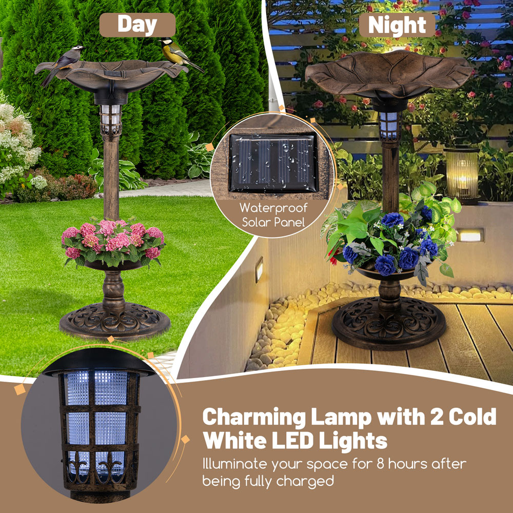 Costway Bronze Solar Powered Birdbath and Feeder Image 8