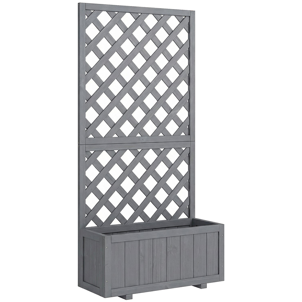 Outsunny Grey Wooden Raised Garden Bed with Trellis 150 x 32 x 73cm Image 1
