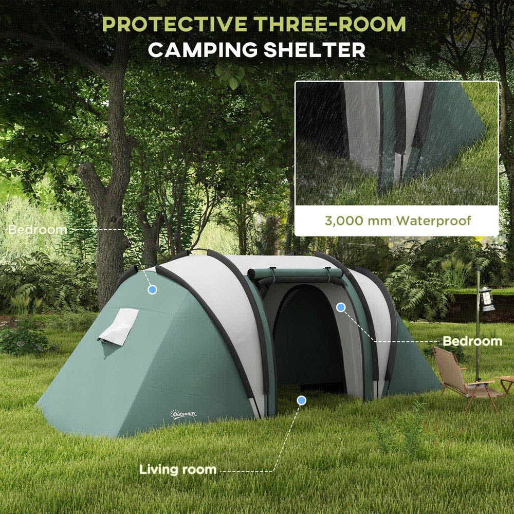 Outsunny 4-5 Person Waterproof Camping Tent with 2 Bedroom Dark Green Image 4