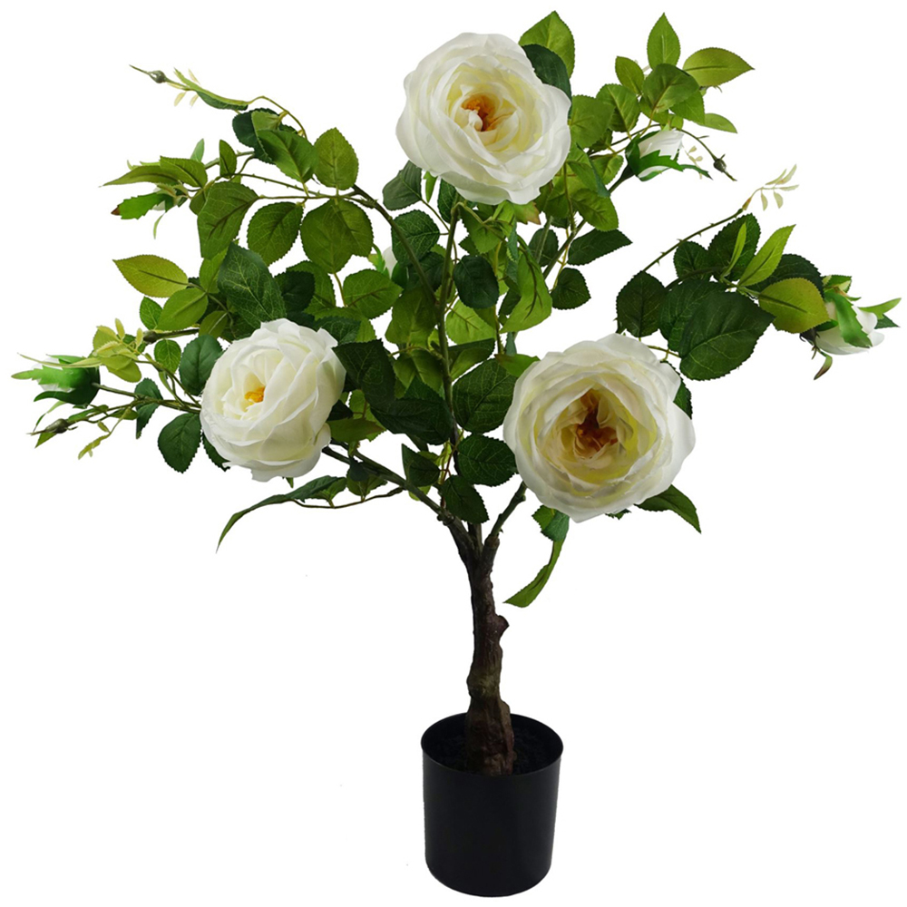 Leaf White Camellia Rose Artificial Plant in Pot 70cm Image 1