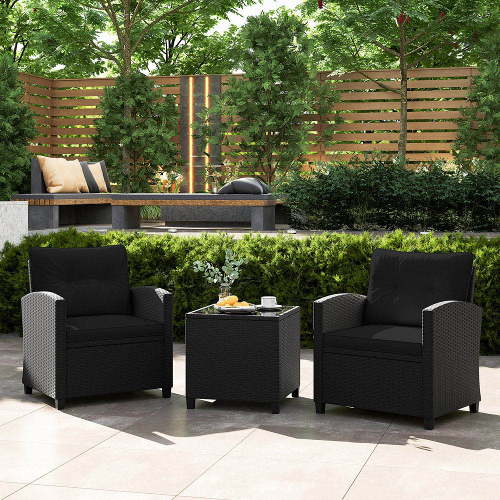 Costway 2 Seater Black Rattan Patio Furniture Set with Cushion Image 4