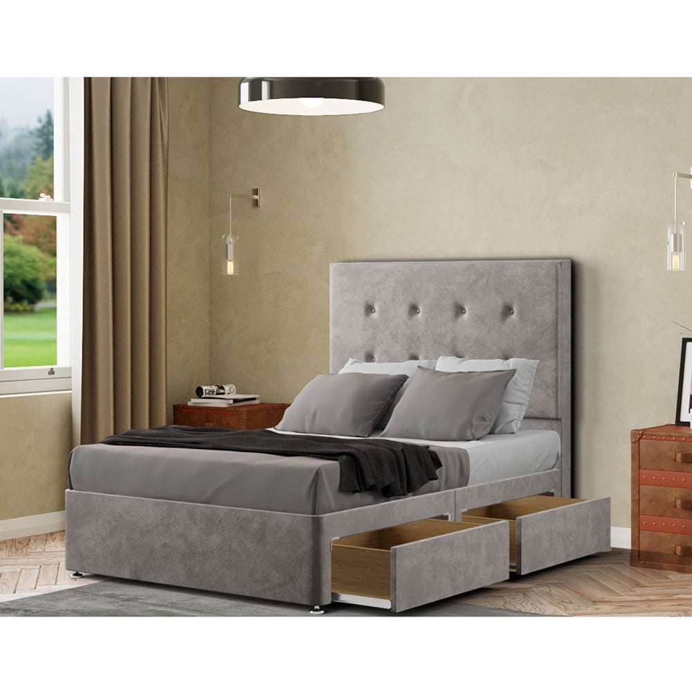 Portland Darlington Double Silver Plush Divan Bed with 2 Drawers and Headboard Image 2