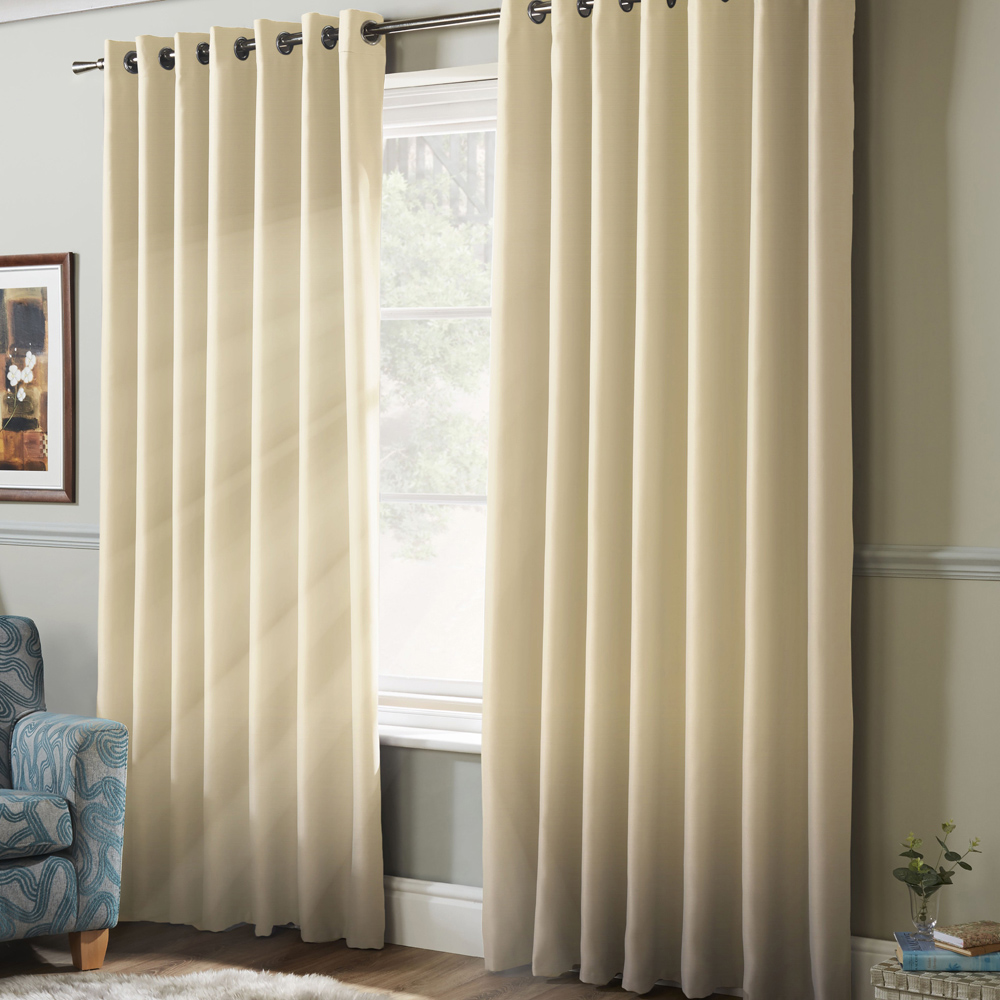 Alan Symonds Essential Cream Plain Ring Top Eyelet Curtains 117 x 183cm Image 2