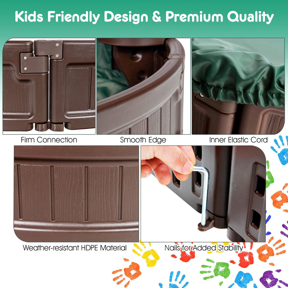 Costway Brown Round Sandpit with Waterproof Cover Image 8
