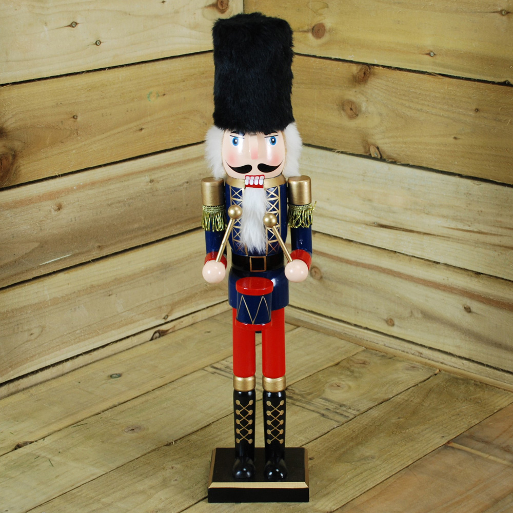 Samuel Alexander Wooden Nutcracker Soldier Decoration with Blue Jacket and Fur Hat Image 2