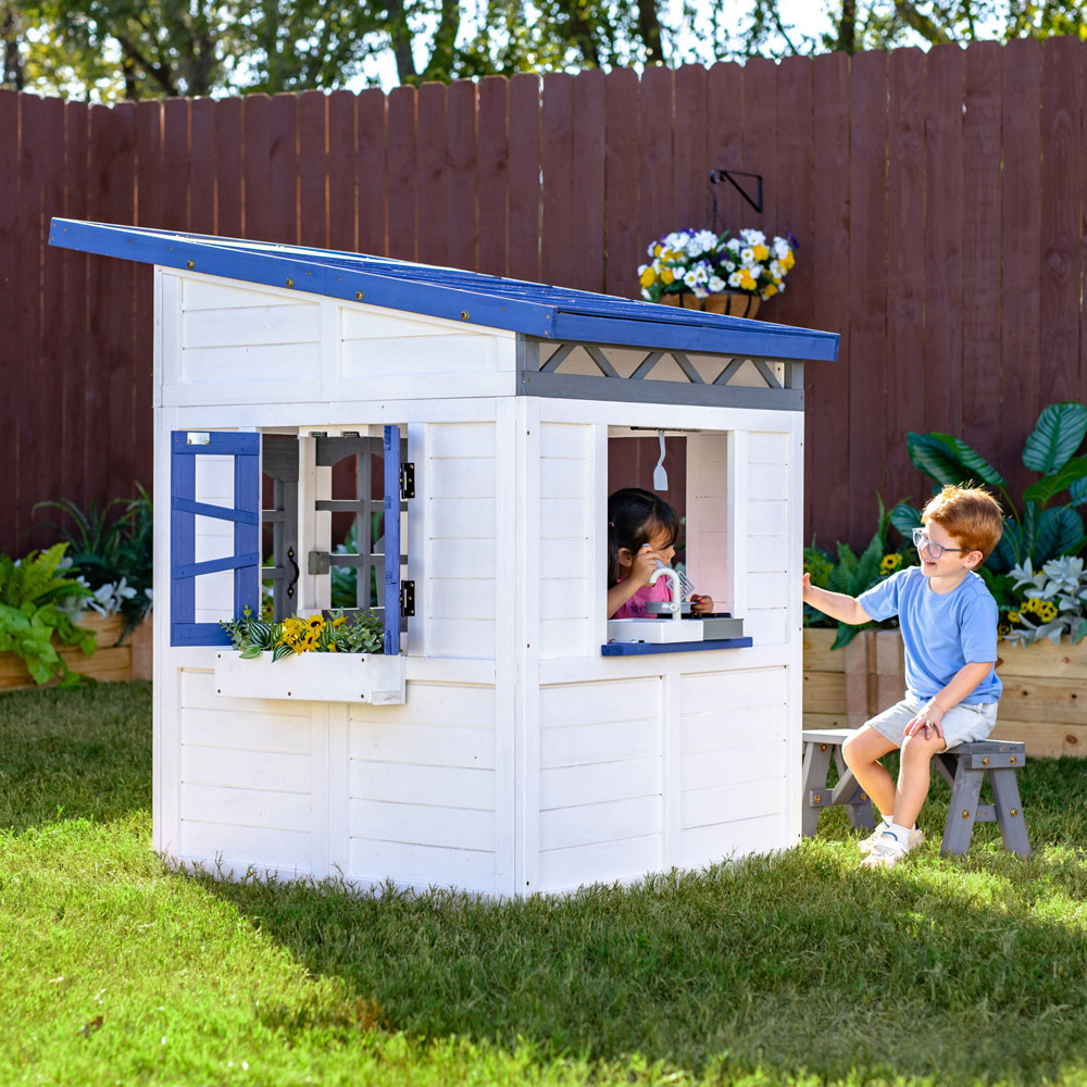 Teamson Kids White Wooden Playhouse with Rainbow Shade Image 6