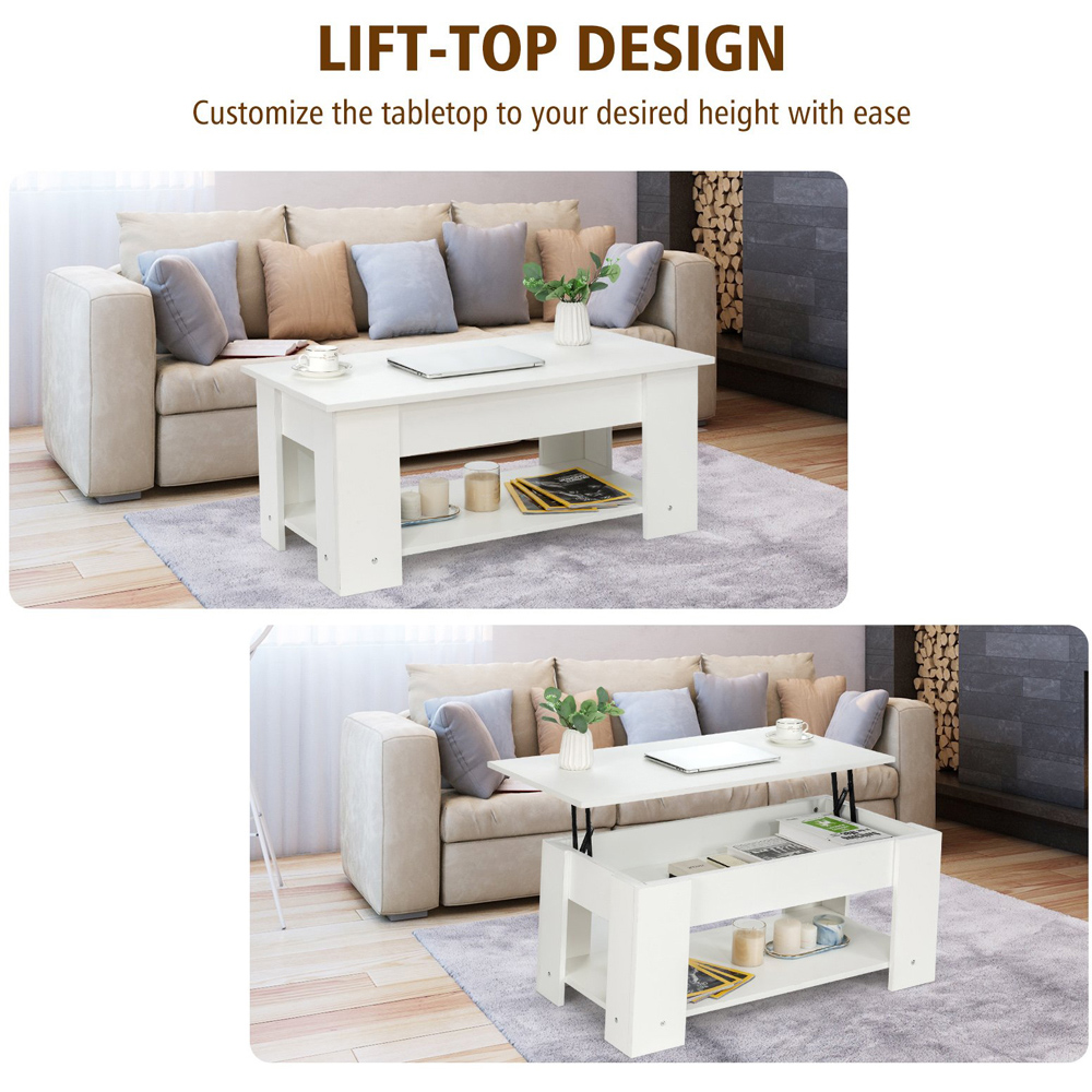 Costway Single Shelf White Lift Top Coffee Table Image 7