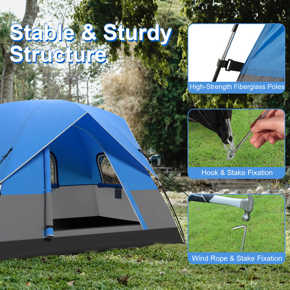 Costway Blue 3 Seater Outdoor Camping Tent with Removable Floor Image 7