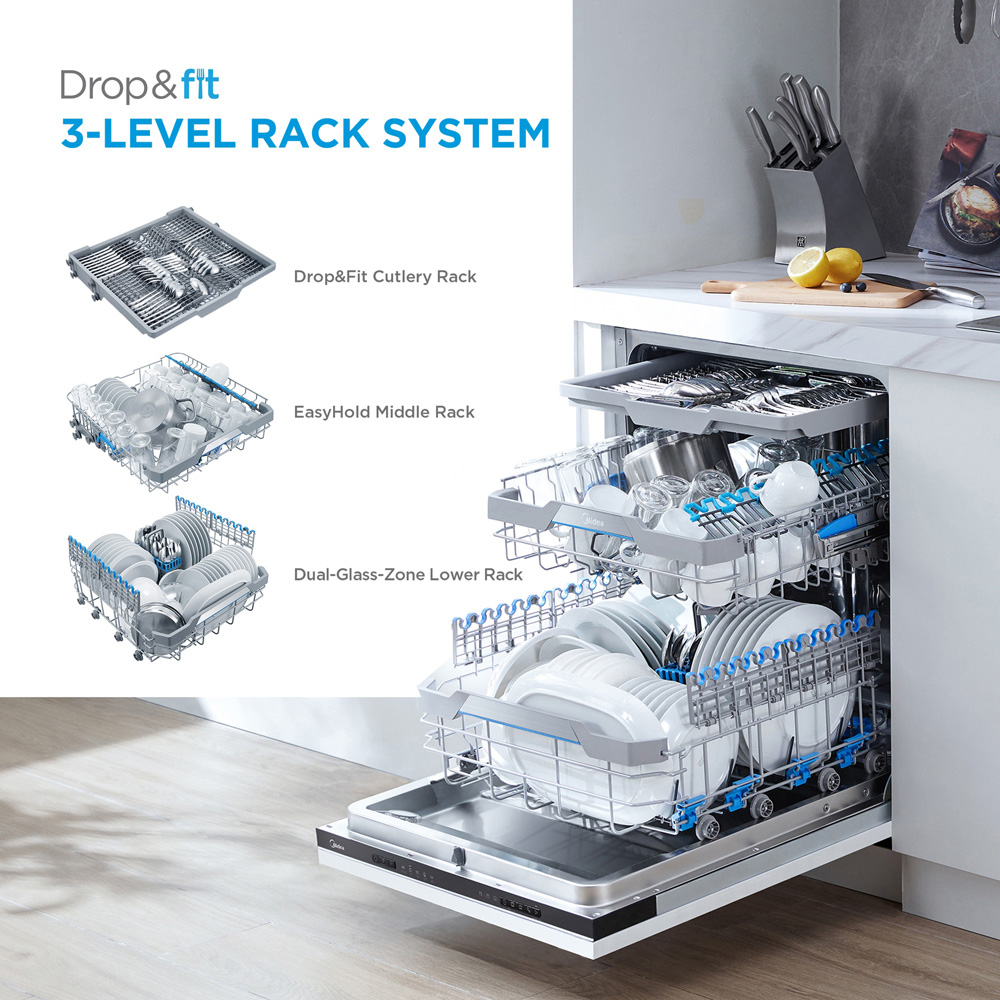 Midea MDWEB1403M(B)-WG White 14 Place Freestanding Full-Size Dishwasher Image 3