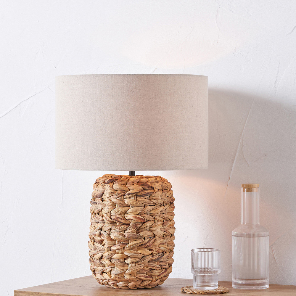 Pacific Lifestyle Zadi Natural Fabric Shade Tall Plaited Water Hyacinth Table Lamp Image 2