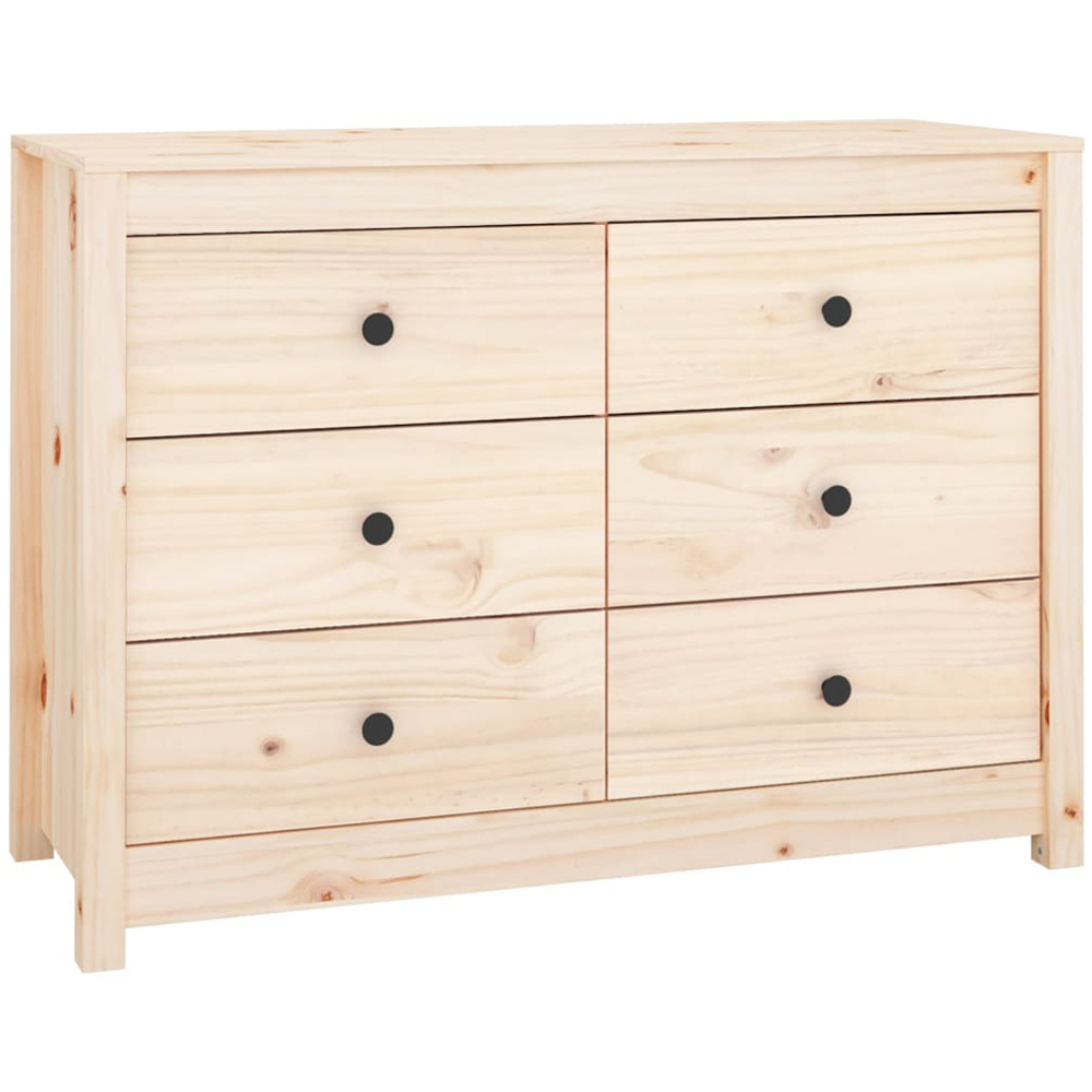 vidaXL 6 Drawer Natural Solid Pine Wood Sideboard Image 2