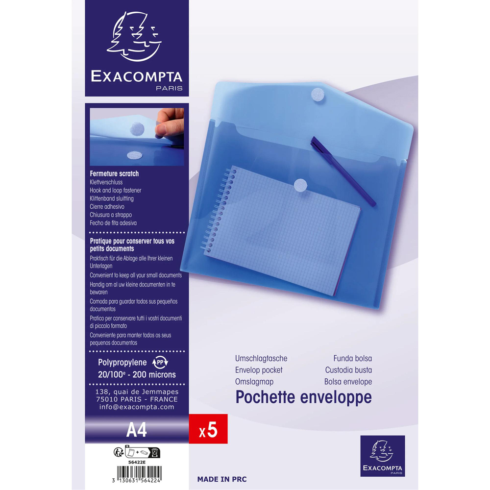 Exacompta A4 Blue PP Envelope Pocket 10 Pack Image 4