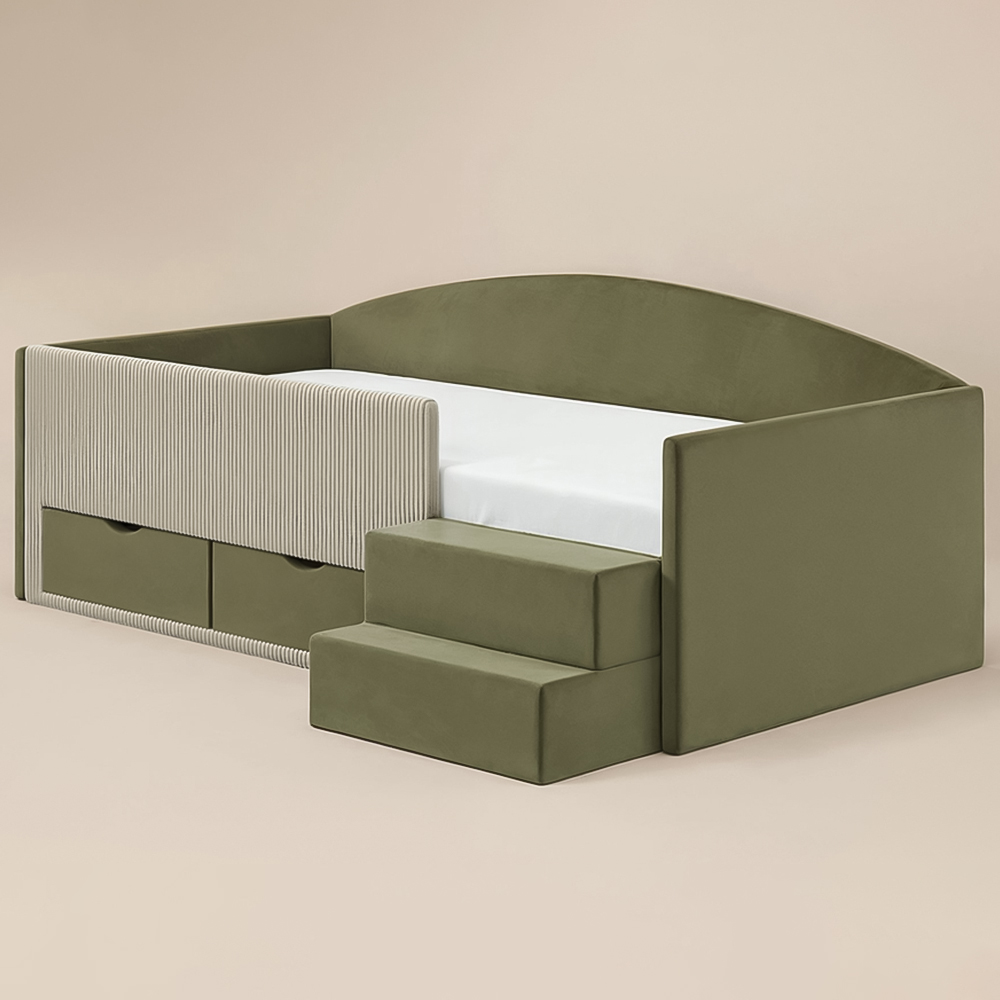 Flair Elisa Olive Green and Beige Velvet and Cord Low Sleeper Bed with Storage Image 2