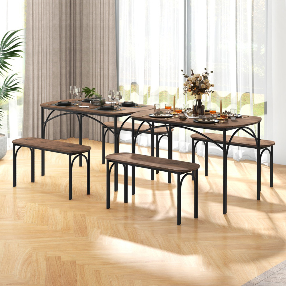 Costway 4 Seater Dining Bench Set Brown Image 4