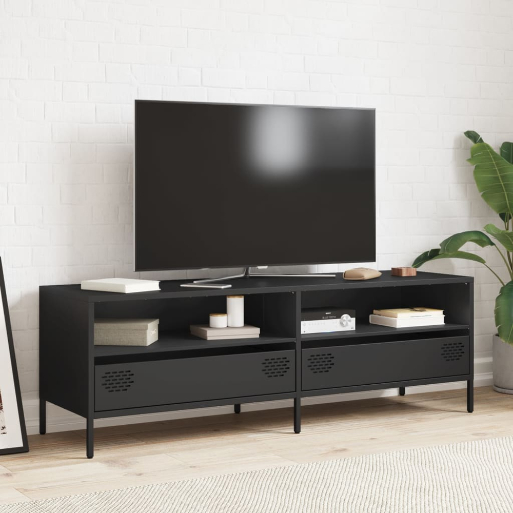 vidaXL 2 Drawer 2 Shelf Black Steel Industrial Style TV Cabinet Image 7
