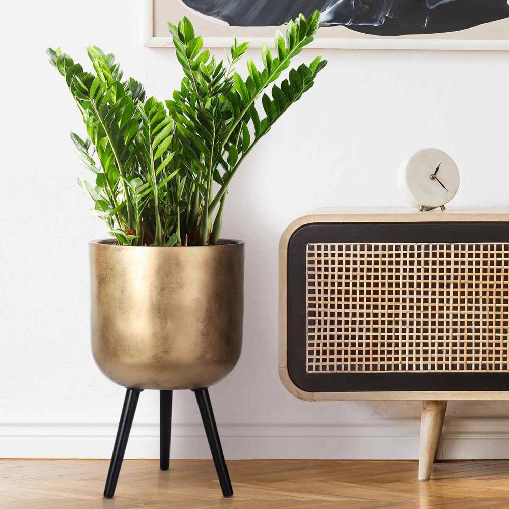 wilko Gold Concrete Effect Indoor Planter with Legs 61cm Image 2