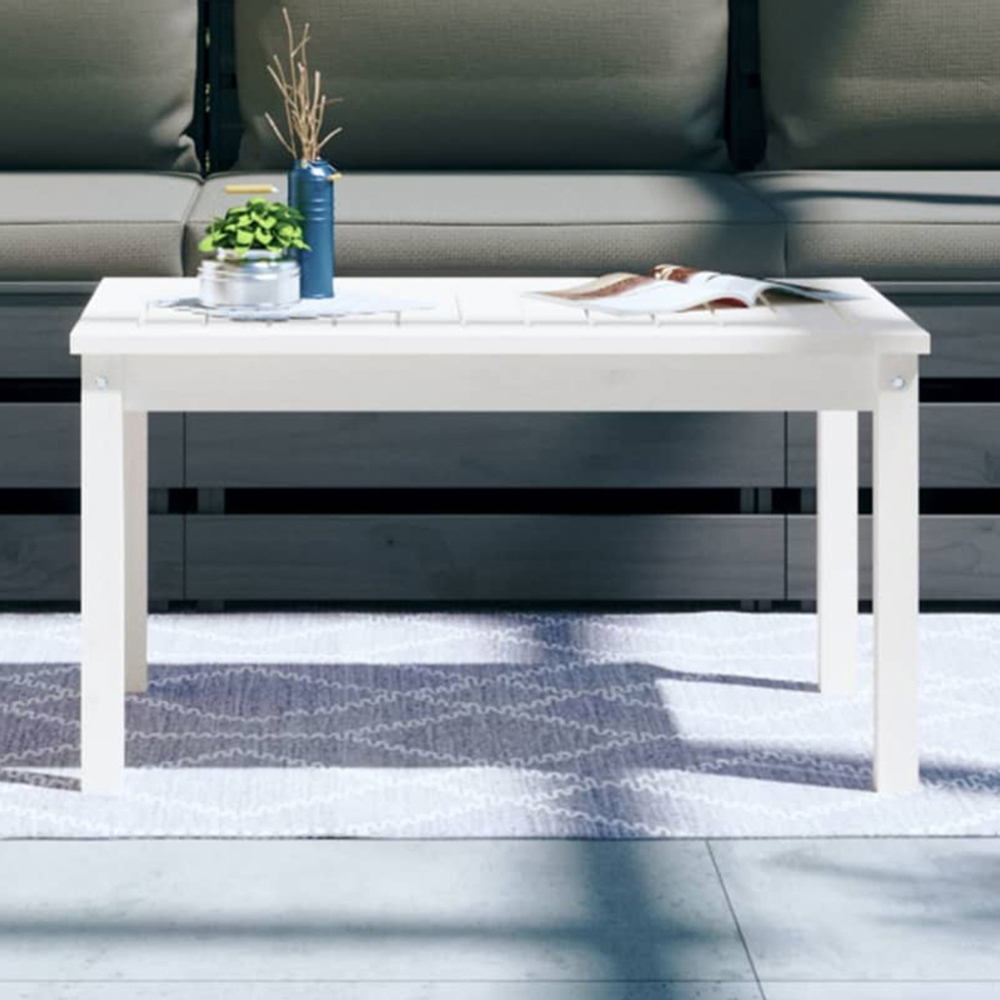 vidaXL White Solid Pine Wood Slatted Garden Table 82.5 x 50.5cm Image 1