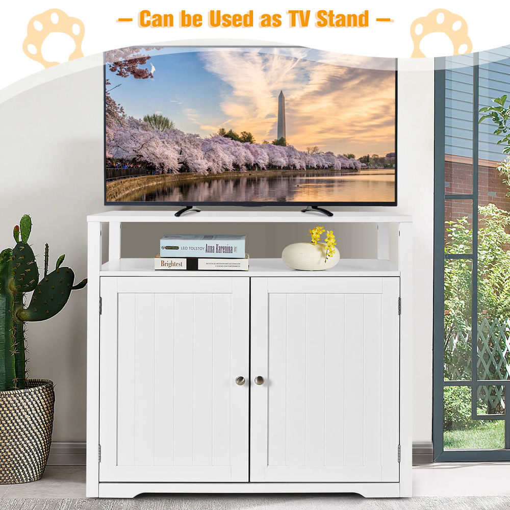 Costway White Cat Litter Box Enclosure with Adjustable and Removable Divider Image 7
