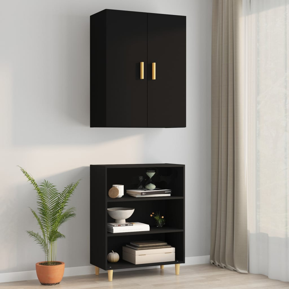 vidaXL 2 Door Black Hanging Wall Cabinet Image 8