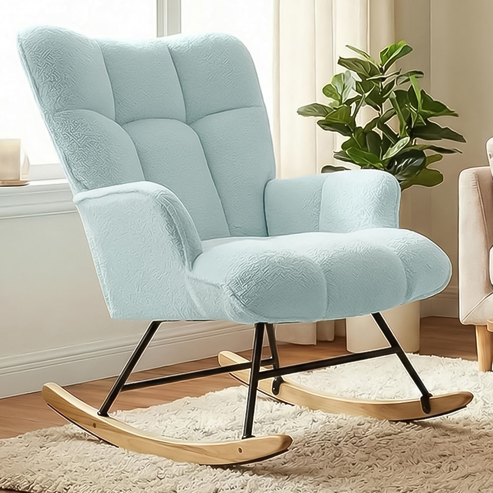 Alivio Blue Teddy Plush High Backrest Rocking Chair Image 1