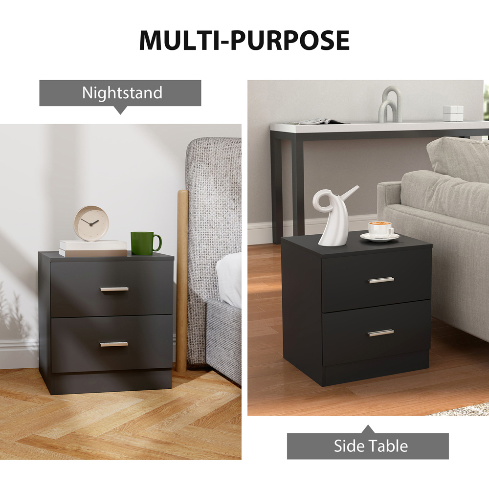 Portland 2 Drawer Black Bedside Table Image 7