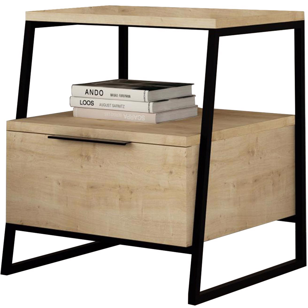 FWStyle Pal Single Door Single Shelf Oak Bedside Table Image 3