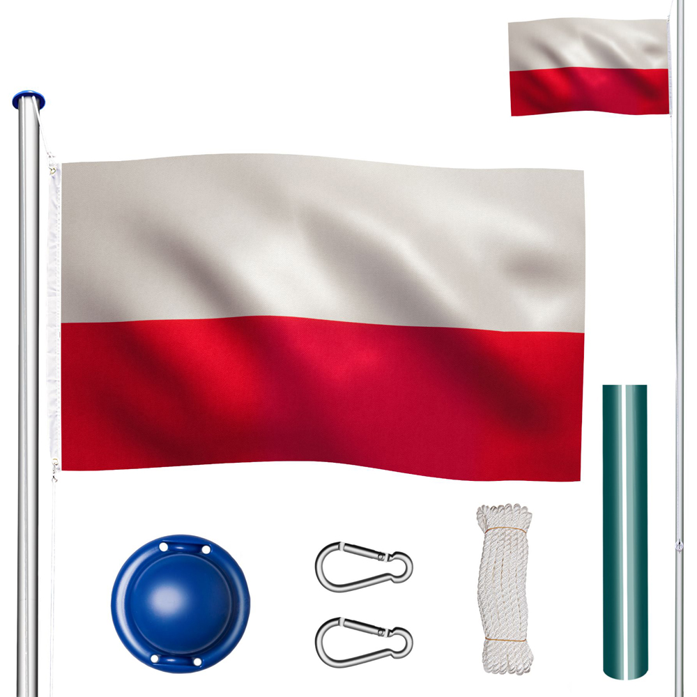 tectake Poland Flag with Flagpole 6.25m Image 1
