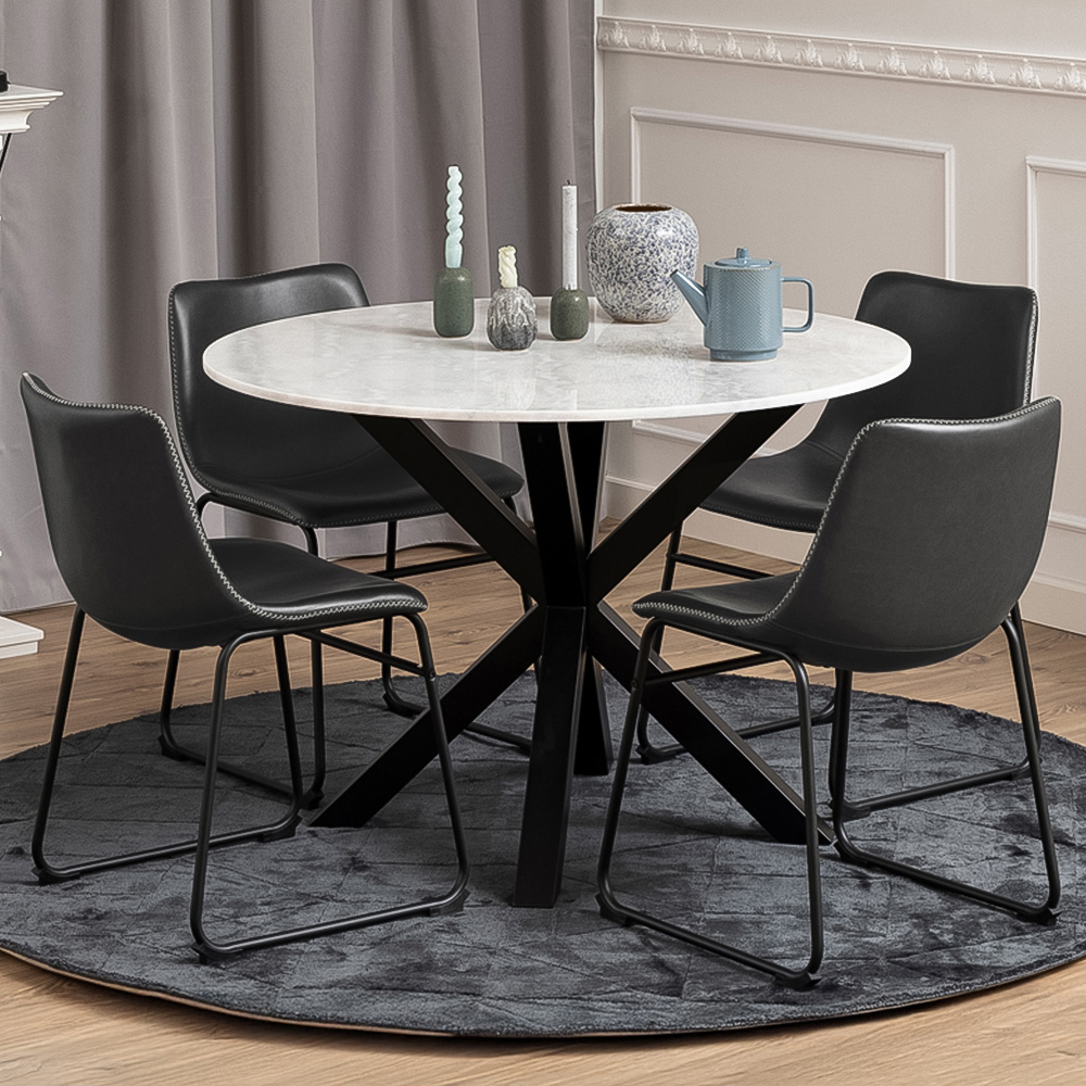Florence Heaven 4 Seater Marble Top Round Dining Table Set with White and Black Image 1