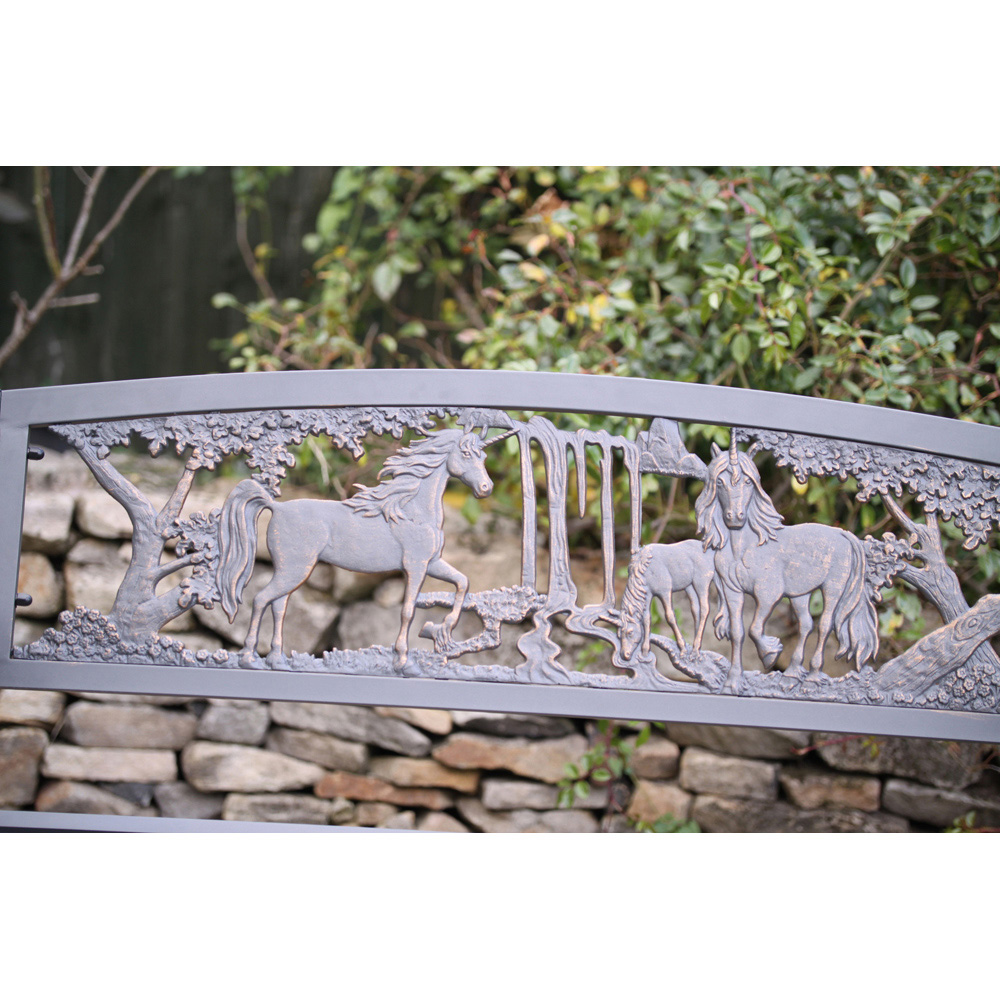 Gardeco 2 Seater Unicorn Motif Black and Bronze Patina Steel framed Cast Iron Bench Image 4
