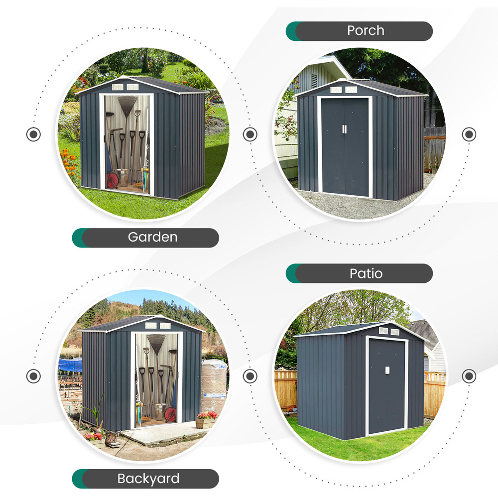 Costway 7 x 4ft Galvanized Metal Garden Shed with Foundation Image 7