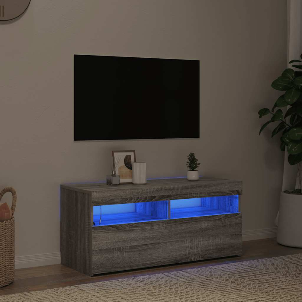vidaXL Single Door 2 Shelf Grey Sonoma TV Cabinet with LED Lights Image 8