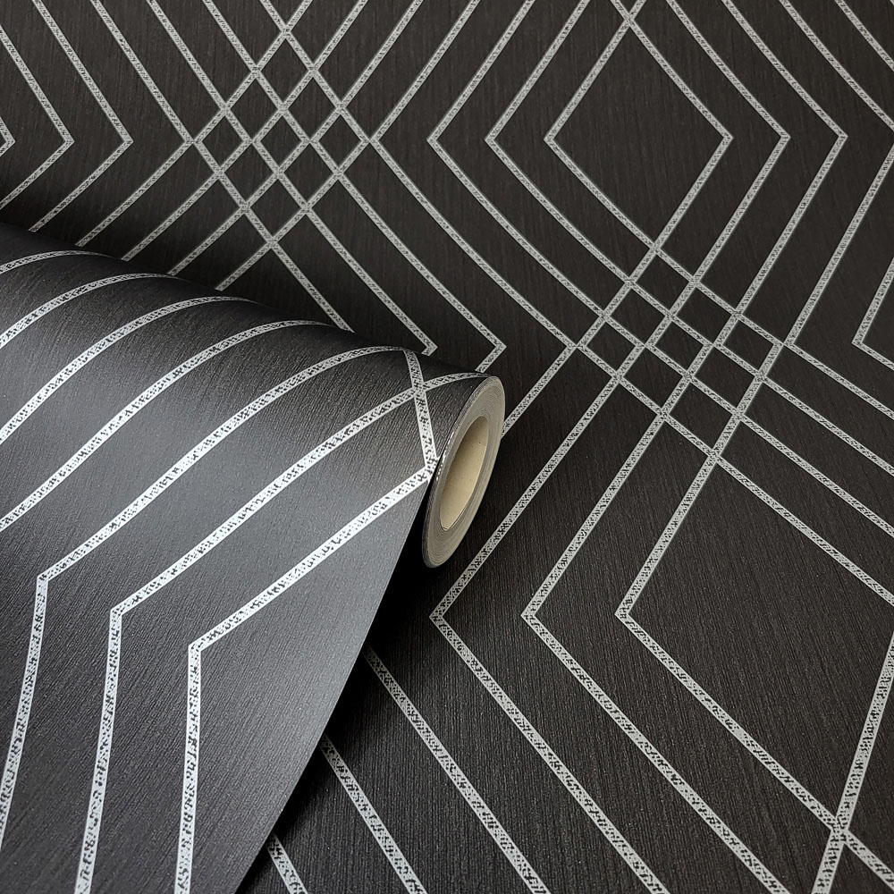 Fine Decor Shard Trellis Charcoal Wallpaper Image 2