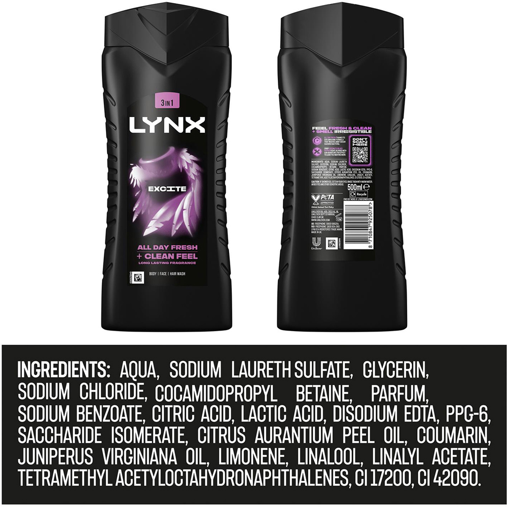 Lynx Excite Coconut and Black Pepper 12H Refreshing Fragrance Shower Gel 500ml 12 Pack Image 8