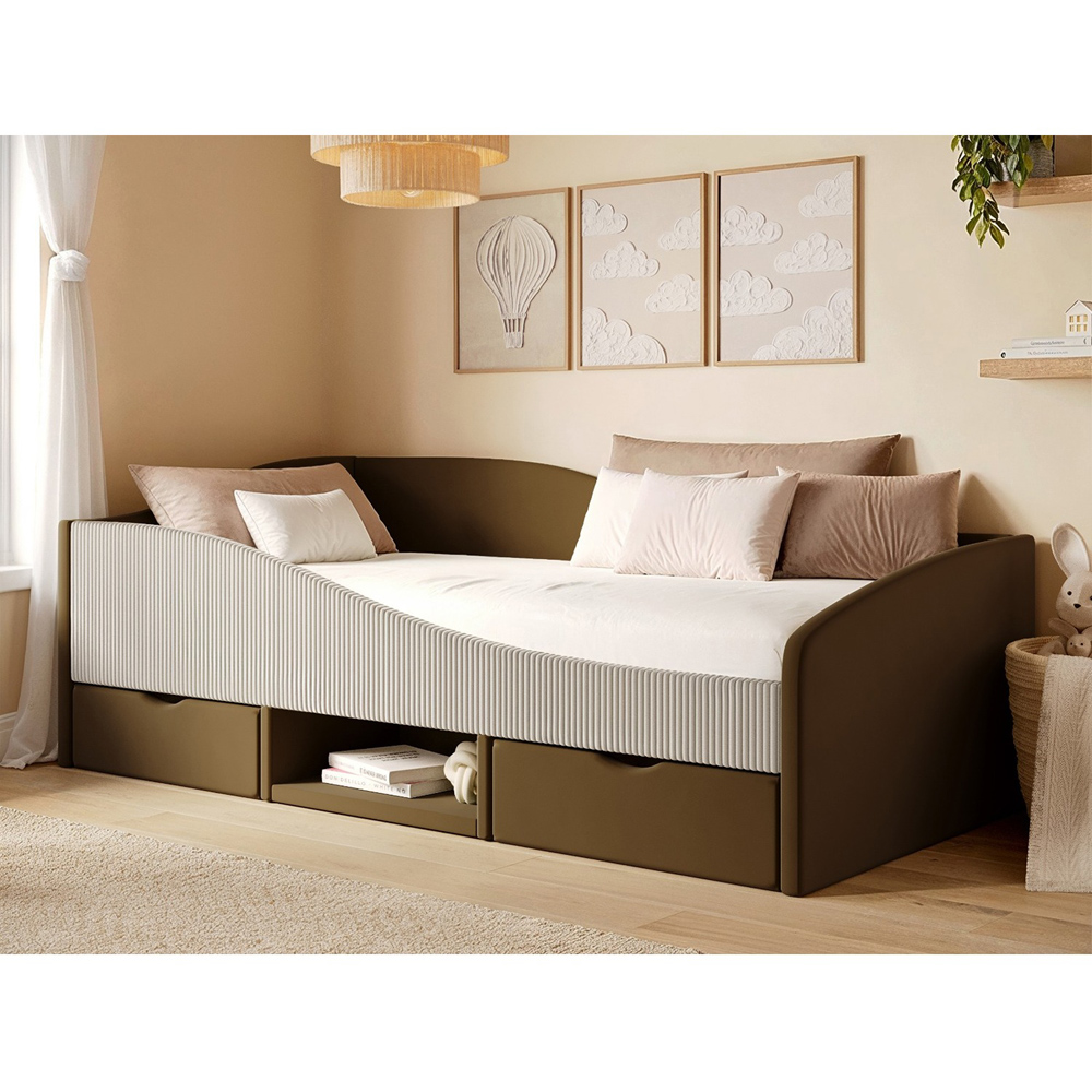 Flair Aubrey Brown Velvet Storage Low Sleeper Bed with Beige Cord Image 7