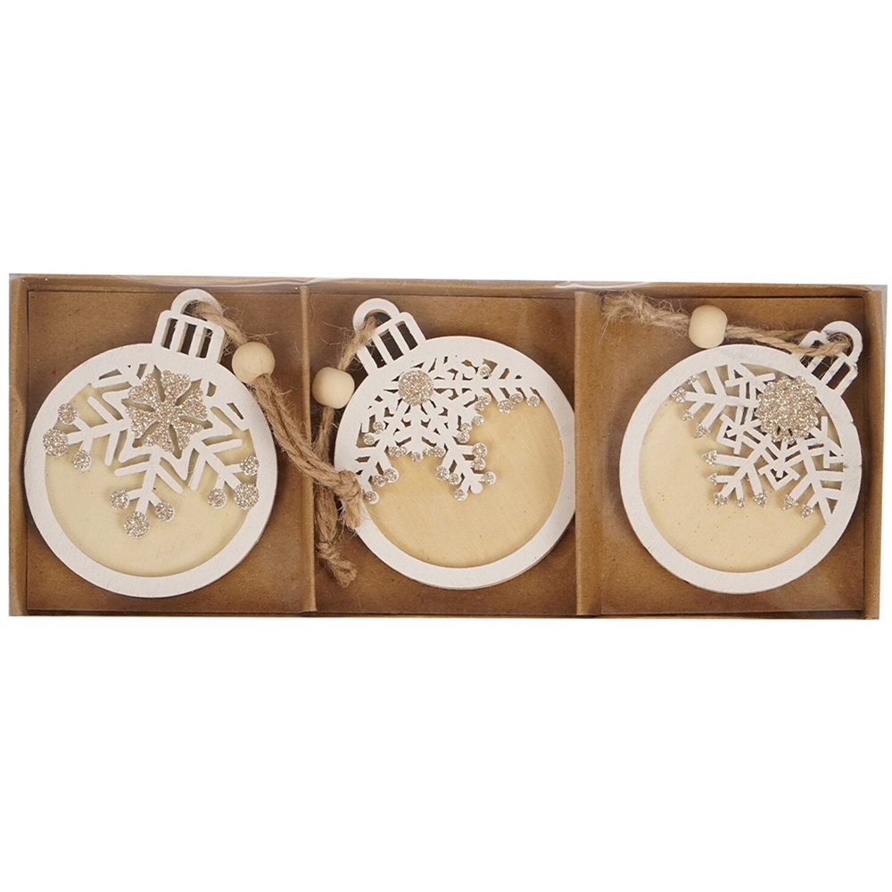 Snowflake Design Wooden Hanging Decoration 3 Pack Image 2